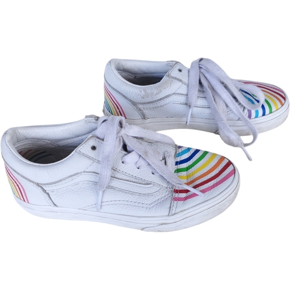 Vans x Flour Shop White Leather Rainbow Sneakers Lace Up Size 1 Style 721728 - Picture 3 of 9